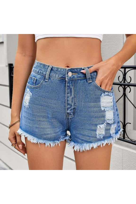 1 Pcs Women's Denim Jean Short Ripped High Waist Cut Off