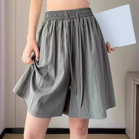 Rezuofi 1 Pcs Women's Elastic Waist Drawstring Wide-Leg Capri Shorts 2025