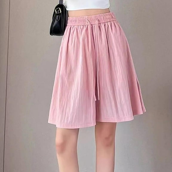 Rezuofi 1 Pcs Women's Elastic Waist Drawstring Wide-Leg Capri Shorts 2025