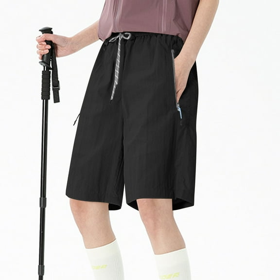 Rezuofi 1 Pcs Women's Elastic Waist Knee Length Casual Cotton Bermuda Shorts with Drawstring