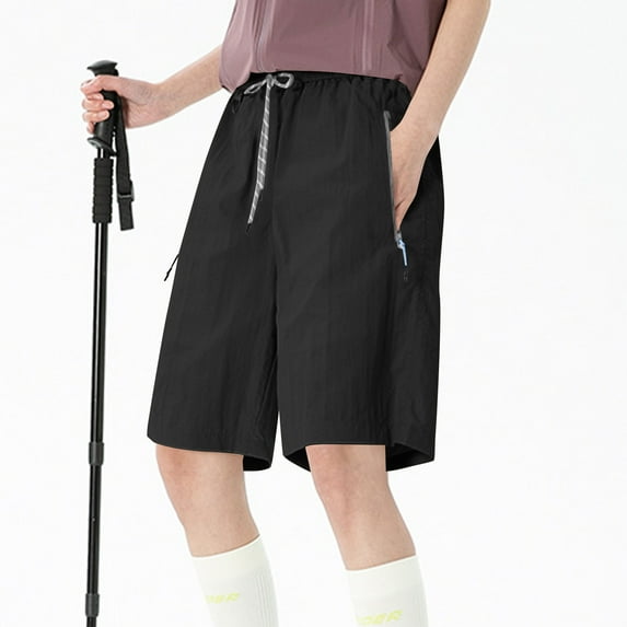 Rezuofi 1 Pcs Women's Elastic Waist Knee Length Casual Cotton Bermuda Shorts with Drawstring