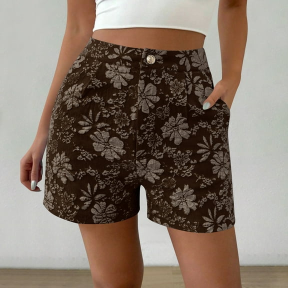 Rezuofi 1 Pcs Women's Floral Jacquard Shorts High Waisted Boho Summer Shorts with Pocket