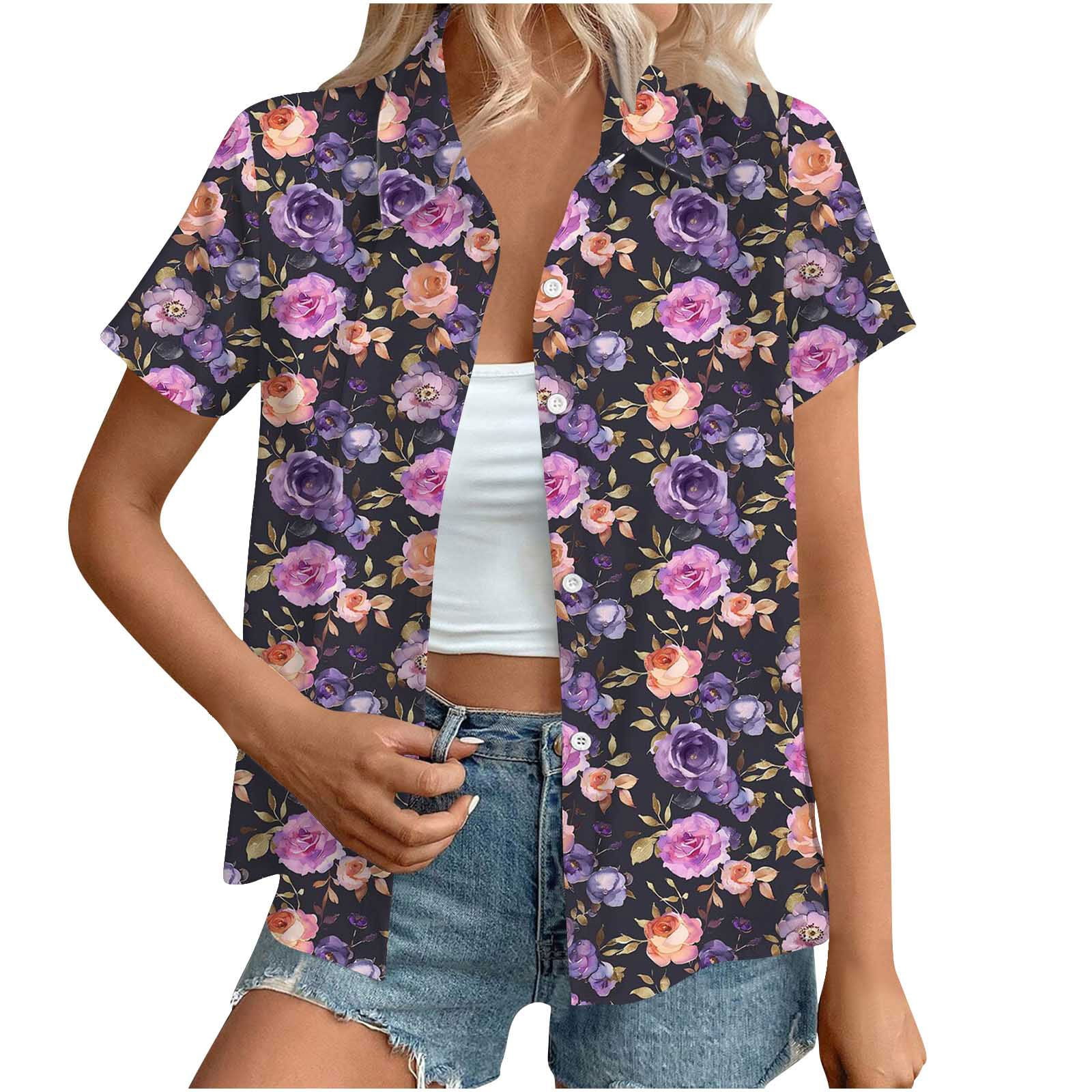 Rezuofi 1 Pcs Women's Hawaiian Shirts Summer Plus Size Beach Shirt ...