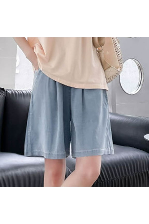 1 Pcs Women's Knee-Length Bermuda Casual Shorts with Elastic Waist Drawstring