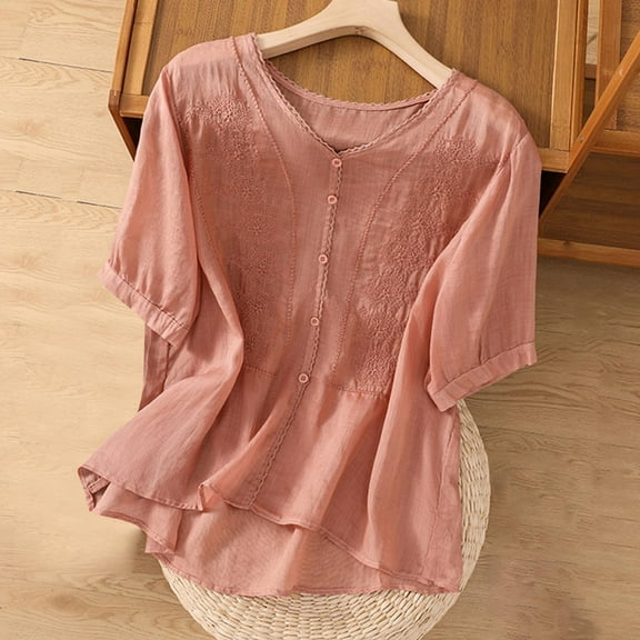 Rezuofi 1 Pcs Women's Mexican Embroidered Cold Shoulder Tops Short Sleeve V Neck Peasant Blouse Pleated Casual Summer Shirts Black