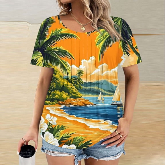 Rezuofi 1 Pcs Women's Plus Size Knotted Tops Short Sleeve Tees Casual Tunics Blouses
