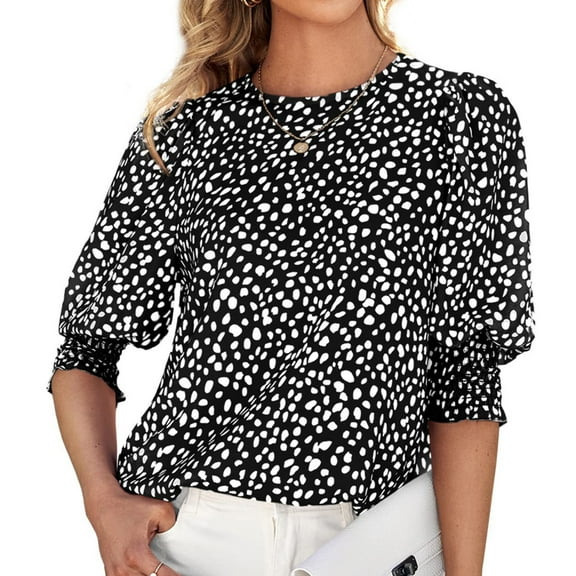 Rezuofi 1 Pcs Women's Polka Dot Short Sleeve Blouse Tops Ladies Casual Office Work Crew Neck T-Shirt