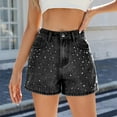 thumbnail image 1 of Rezuofi 1 Pcs Women's Rhinestone Denim Shorts Summer High Waist Frayed Raw Hem Jeans Shorts, 1 of 7