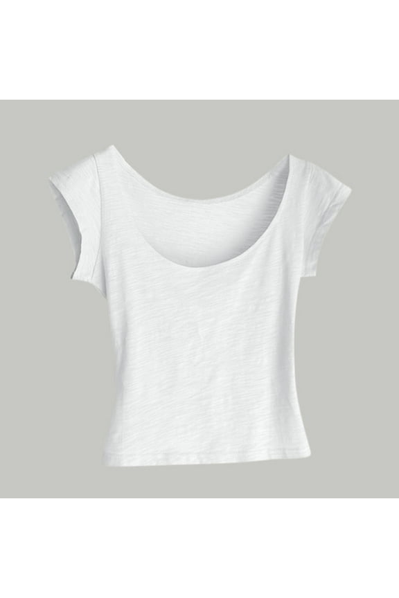 1 Pcs Women's Short Sleeve T-Shirts Low Scoop Neck Slim Fitted Ribbed Knit Casual Longer Crop Top