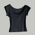 thumbnail image 1 of Rezuofi 1 Pcs Women's Short Sleeve T-Shirts Low Scoop Neck Slim Fitted Ribbed Knit Casual Longer Crop Top, 1 of 3