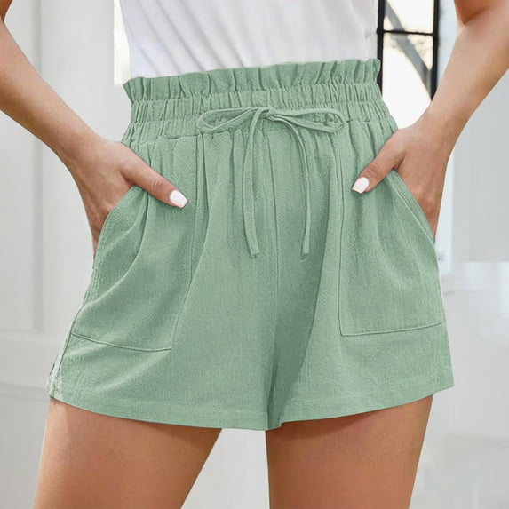 Rezuofi 1 Pcs Women's Shorts 2025 Summer Casual Beach Bermuda High Waist Linen Shorts for Women Trendy