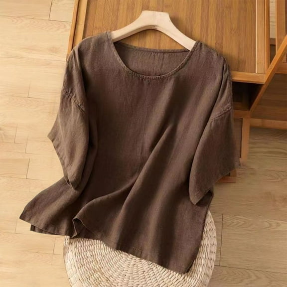 Rezuofi 1 Pcs Women's T Shirts Casual Summer Crew Neck Loose Dropped Short Sleeve Side Slit Hem Blouse Tunic Tops