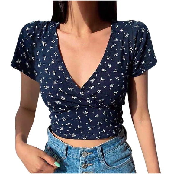 Rezuofi 1 Pcs Women's V Neck Short Sleeve Curved Hem Sheer Chiffon Blouse Shirts Tops