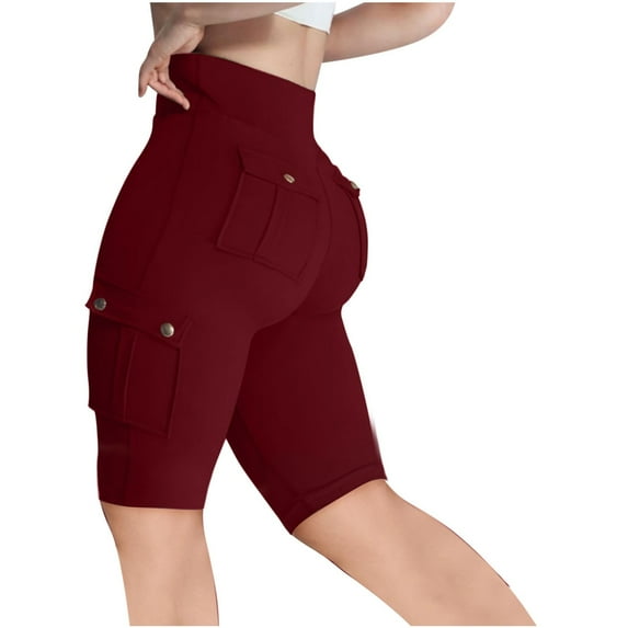 Rezuofi 1 Pcs Womens Cargo Shorts with Back Flap Pockets Knee Length Butt Lifting High Waisted Long Biker Yoga Shorts Legging