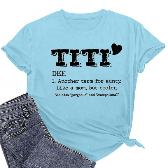 Rezuofi 1 Pcs Womens Funny Aunt Gift T-Shirt with Sayings TITI Tees Short Sleeve Letter Printed Tops Summer Fashion Graphic Shirts