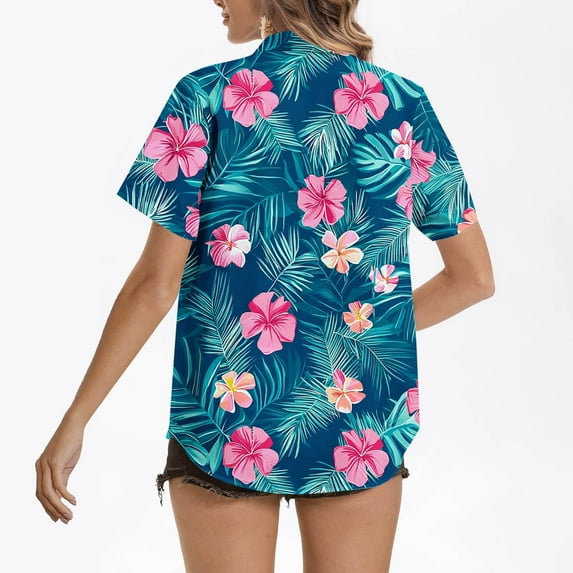 Rezuofi 1 Pcs Womens Hawaiian Shirt Soft Cool Summer Hawaii Shirts Floral Tropic Print V Neck T-Shirt Short Sleeve Button Up Tops