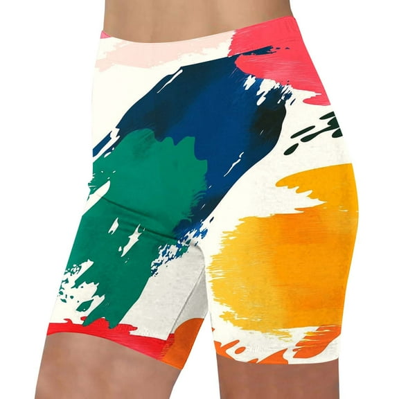 Rezuofi 1 Pcs Womens High Waist Tummy Control Print Workout Biker Shorts Butt Lift Slim Yoga Athletic Booty Shorts Exercise Leggings