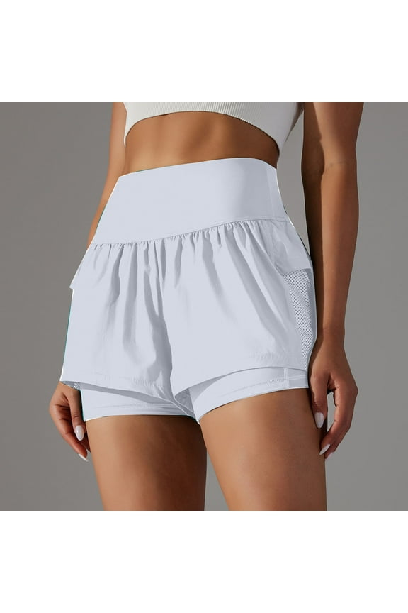 1 Pcs Womens High Waisted Athletic Shorts Ruffle Tiered Running Workout Tennis Shorts with Build in Shorts