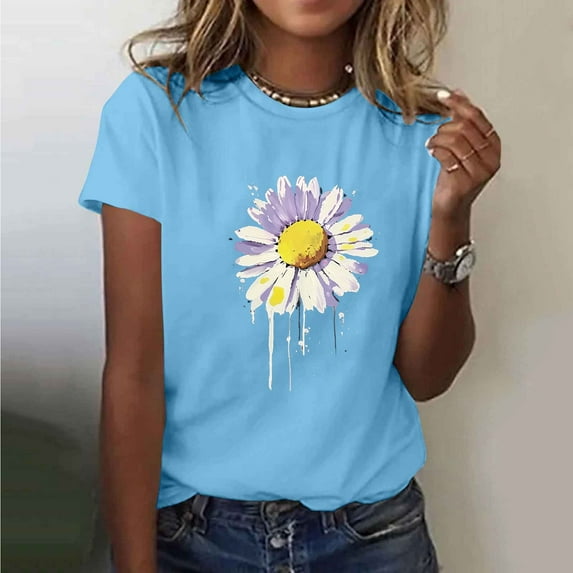 Rezuofi 1 Pcs Womens Lover Printed Tshirt Graphic Tees Crew Neck Summer Short Sleeve Loose Fit Tops