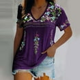 thumbnail image 1 of Rezuofi 1 Pcs Womens Mexican Embroidered Tops Short Sleeve Fiesta Shirts Floral Peasant Blouses, 1 of 8