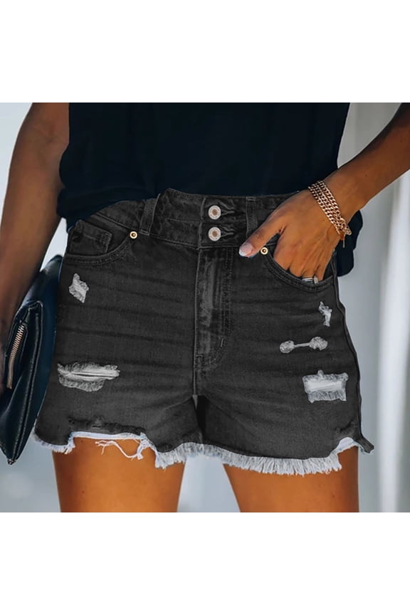 1 Pcs Womens Mid-High Waisted Ripped Denim Jean Shorts Cutoff Stretchy Summer Hot Short Pants