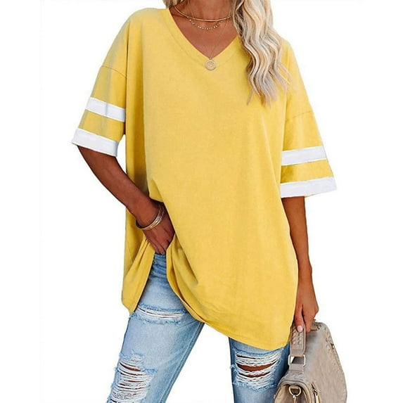 Rezuofi 1 Pcs Womens Oversized Tshirts V Neck Tee Shirts Half Sleeve Loose Fit T Shirt Cotton Tunic Tops 2025