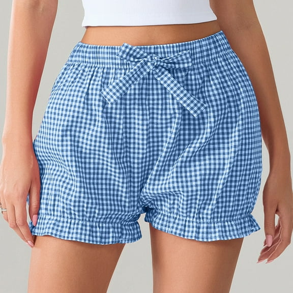 Rezuofi 1 Pcs Womens Shorts Boxers 2025 Summer Gingham Pajama Lounge Sleep Y2K Plaid Pj Shorts Beach