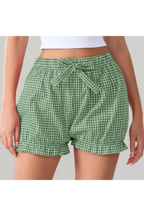 1 Pcs Womens Shorts Boxers 2025 Summer Gingham Pajama Lounge Sleep Y2K Plaid Pj Shorts Beach