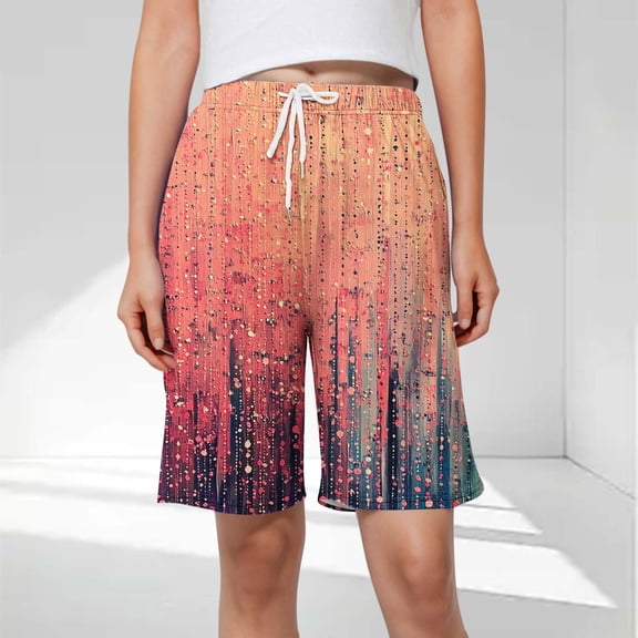 Rezuofi 1 Pcs Womens Shorts Summer High Waist Elastic Drawstring Casual Shorts Knee-Length Boho Beach Vacation Pocket Shorts