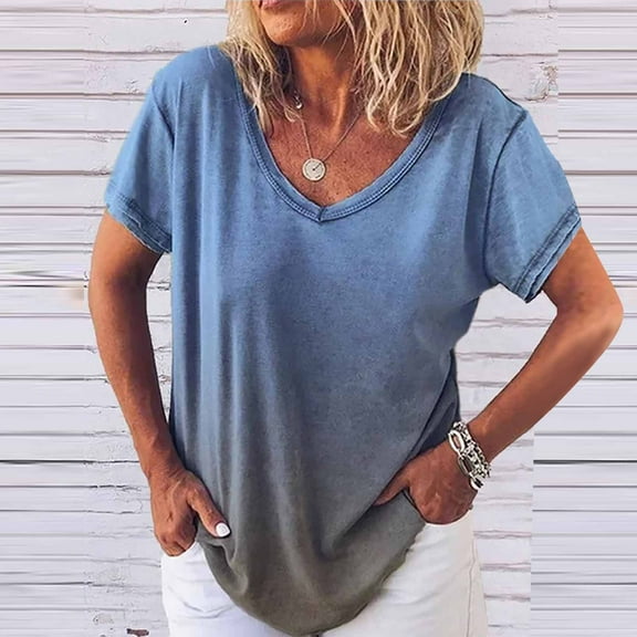 Rezuofi 1 Pcs Womens Summer Tops Short Sleeve Shirts Loose Fit V Neck T Shirts Basics Dressy Casual Blouse