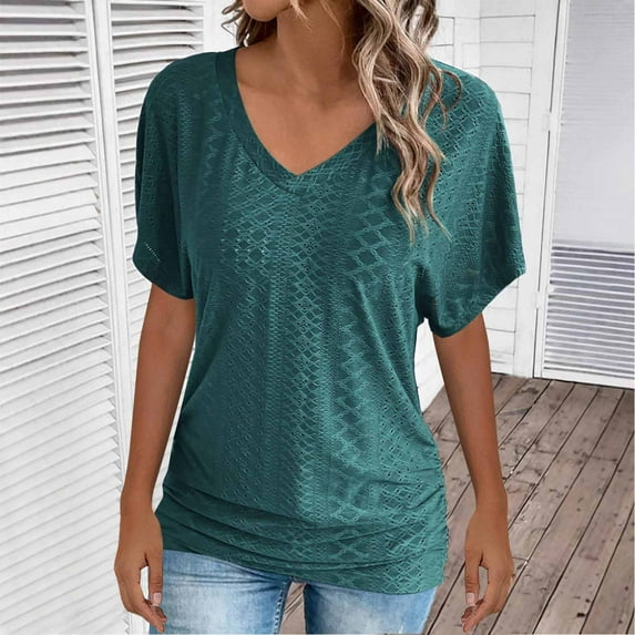 Rezuofi 1 Pcs Womens T Shirts V Neck Short Sleeve Casual Tops Loose Fit Basic Tees Solid Casual T-shirt
