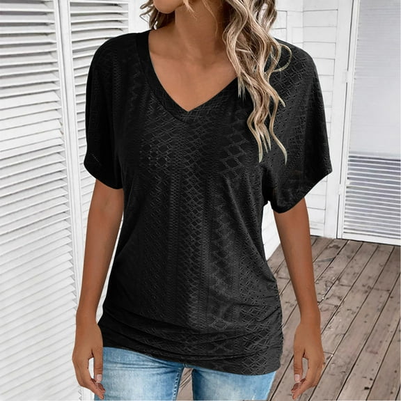 Rezuofi 1 Pcs Womens T Shirts V Neck Short Sleeve Casual Tops Loose Fit Basic Tees Solid Casual T-shirt
