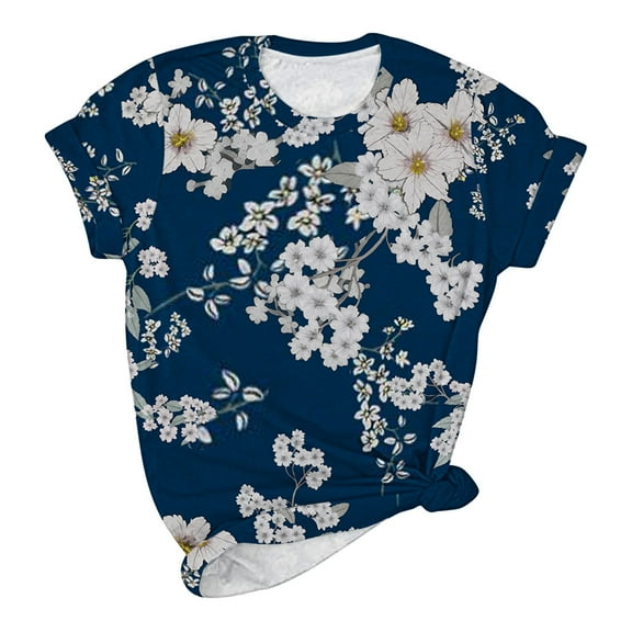 Rezuofi 1 Pcs Womens Tops Dressy Casual Short Sleeve Shirts Retro Cute Floral Print Tshirt Tunic Pullover Petite Blouse 2025