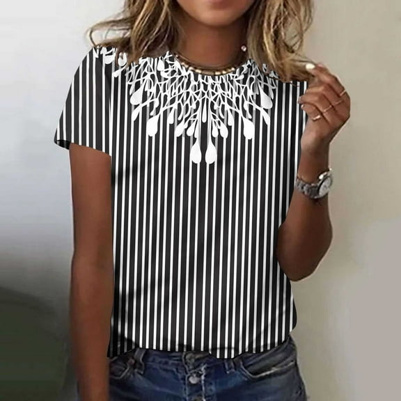 Rezuofi 1 Pcs Womens Tops Dressy Casual Short Sleeve Shirts Retro Cute Floral Print Tshirt Tunic Pullover Petite Summer Blouse 2025