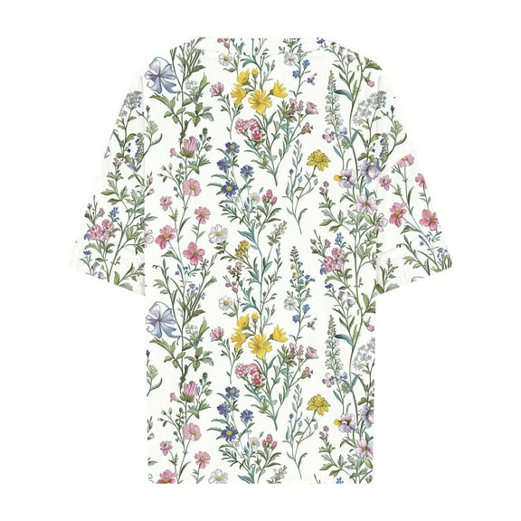 Rezuofi 1 Pcs Womens Tops Trendy Summer Henley V Neck Buttons Shirts Short Sleeve Dressy Blouses Tunics Print T-Shirts 2025