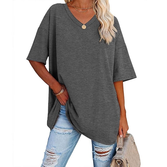Rezuofi 1 Pcs Womens Tshirts V Neck Tee Shirts Half Sleeve Loose Fit T Shirt Cotton Tunic Tops 2025