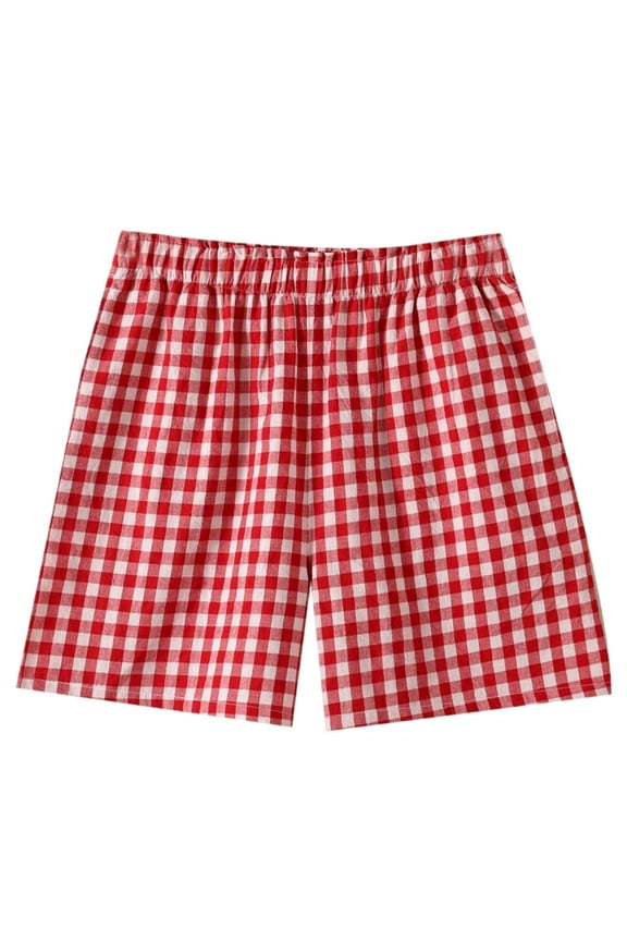 1 Pcs Womens Y2k Cute Plaid Striped Print Pajama Boxer Shorts Gingham Lounge PJ Bottoms Shorts Checkered Sleep Shorts