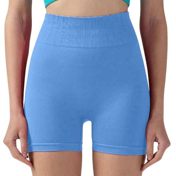 Rezuofi 1 Pcs Workout Shorts Womens for Running Yoga Biker Gym High Waist Spandex Ribbed Seamless Athletic Leggings