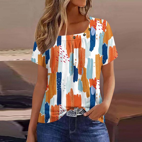 Rezuofi 2 Pcs 2025 Womens Tops Summer Short Sleeve V Neck Tunic T-Shirts Blouse