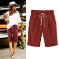 thumbnail image 1 of Rezuofi 2 Pcs Bermuda Shorts for Women 2025 Casual Summer Beach Drawstring Shorts with Pocket Knee Length Loose Cute Vacation Short, 1 of 6
