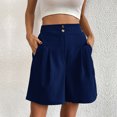 thumbnail image 1 of Rezuofi 2 Pcs Bermuda Shorts for Women Knee Length Casual Summer Trendy Elastic Wide Leg Short with Pockets, 1 of 7