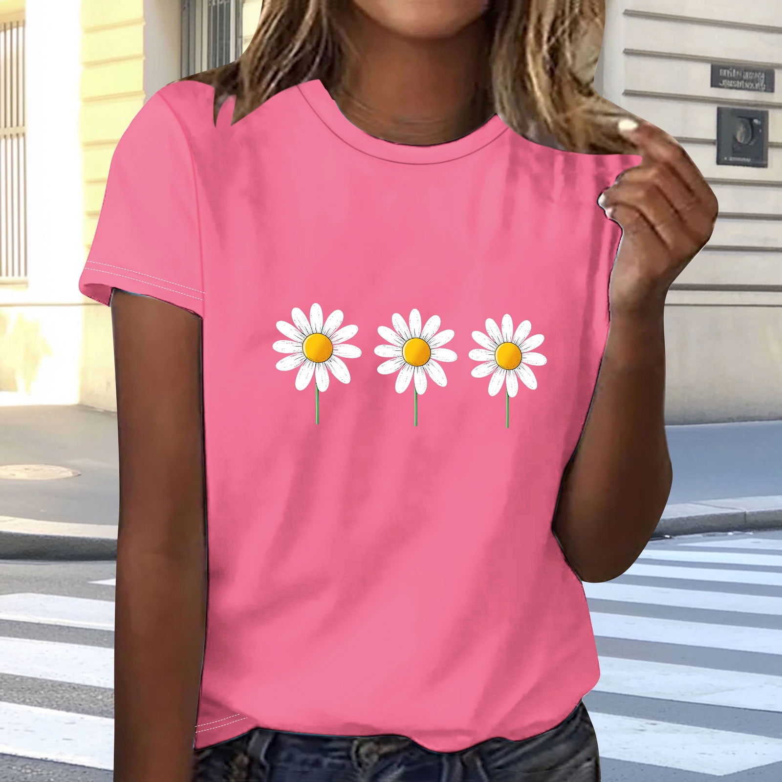 Rezuofi 1 Pcs Daisy Shirts for Women Oversized T Shirts Flower