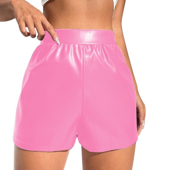 Rezuofi 2 Pcs Faux Leather Shorts for Women High Waist Pleated Wide Leg Stretchy Shorts with Pockets Short PU Leather Pants