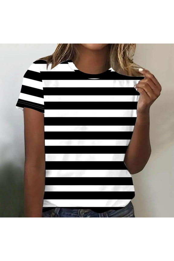 2 Pcs Rainbow T Shirt Women Striped Crew Neck Short Sleeve Stripes Tee Top Stripped