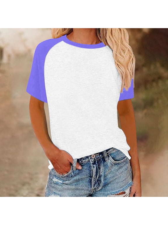 2 Pcs Ringer Tee Women Crew Neck Color Block Basic Summer Casual Short Sleeve T Shirt