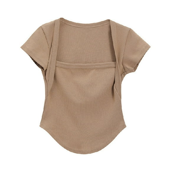 Rezuofi 2 Pcs Round Neck T-Shirt Women Low Cut Tee Shirt Femme Short Summer Skinny Slim Basic Tshirt Clothes Woman