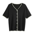 thumbnail image 1 of Rezuofi 2 Pcs Short Sleeve Contrast Cardigan Sweaters for Women Summer Casual Striped Button Down Bolero Shrug, 1 of 4