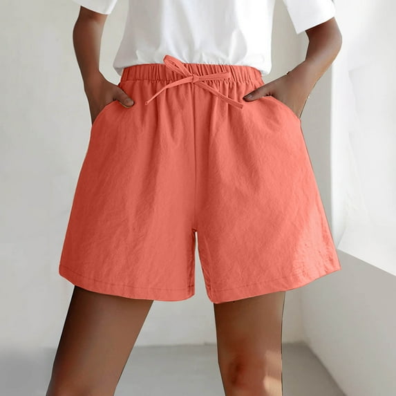 Rezuofi 2 Pcs Shorts for Women 2025 Trendy Linen Shorts Casual Summer Plus Size Beach Shorts with Pockets Comfy Lounge Shorts