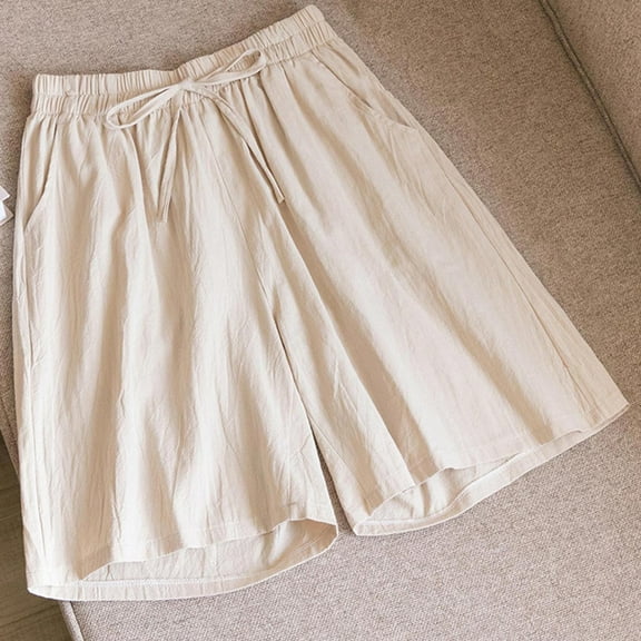 Rezuofi 2 Pcs Shorts for Women High Waisted Drawstring Cotton Linen Shorts Casual Summer Short Wide Leg Pants 2025 Clearance