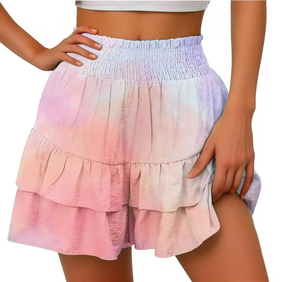 Rezuofi 2 Pcs Shorts for Women Trendy Summer High Waisted Ruffle Tiered Skirt Skorts Dressy Casual Cute Flowy Beach Vacation Shorts